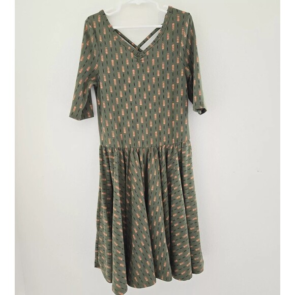 Dot Dot Smile Girls Skater Dress sz 8 / 10 A-Line Green Orange Geometric - Picture 1 of 11